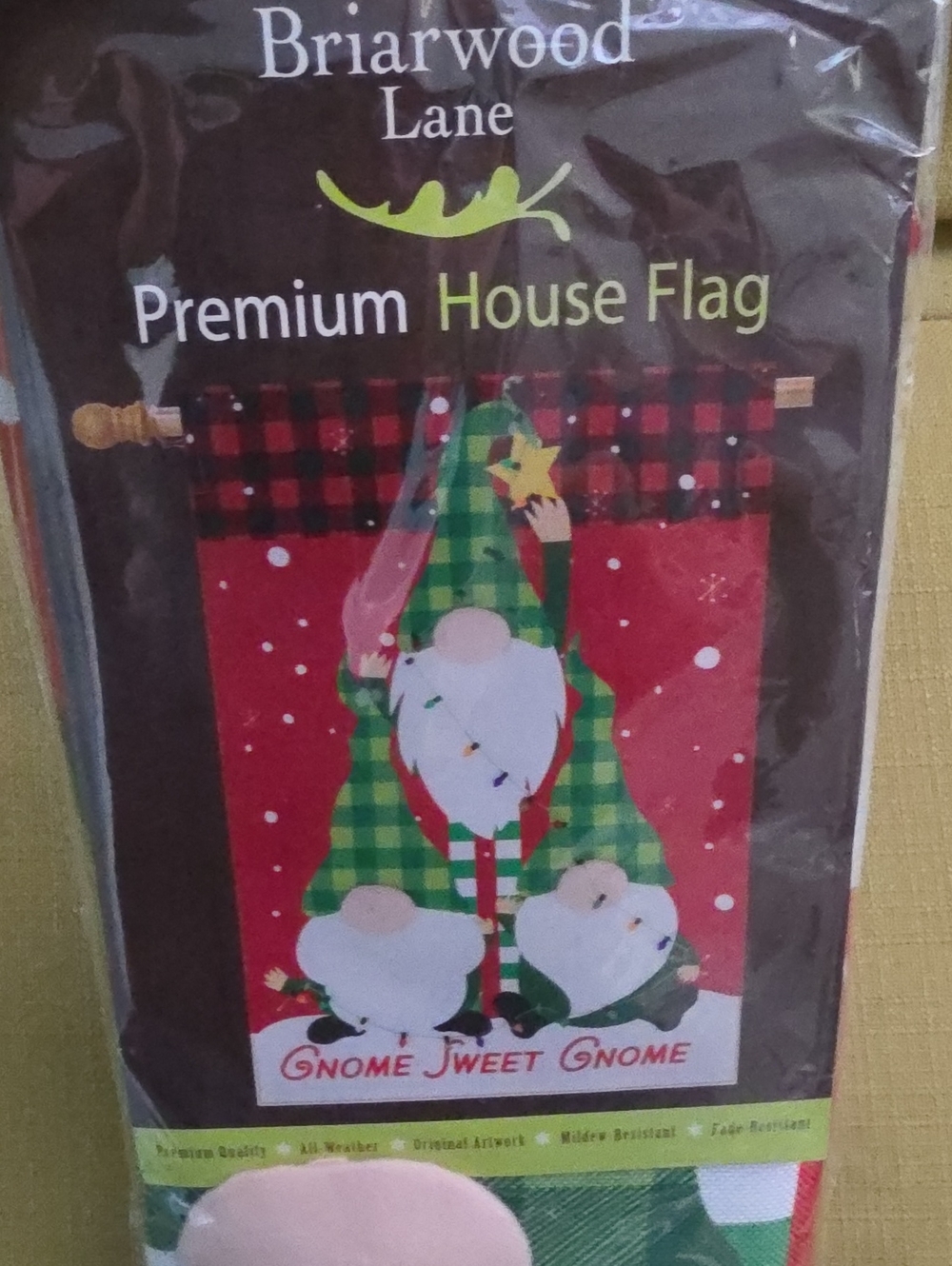 Red & Green Gnome Holiday House Flag